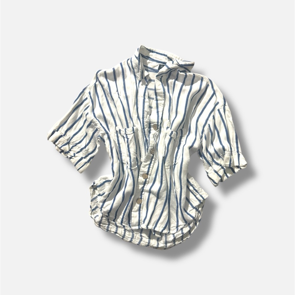 Velvet Heart Striped Button-Down Shirt | White & Blue | Size S